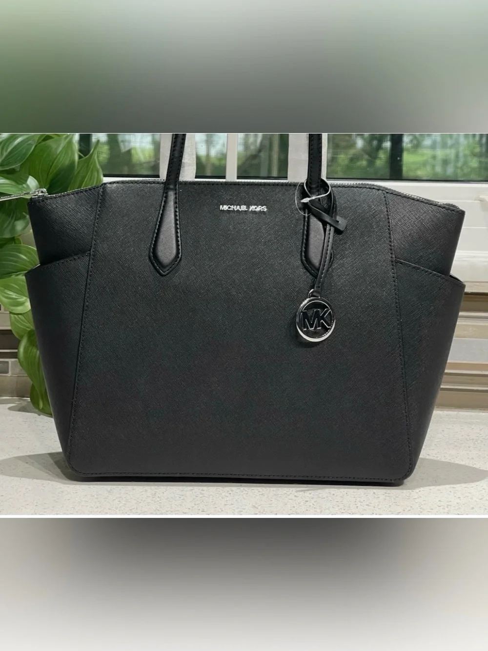 Michael Kors Black Saffiano Tote with Gold Logo Charm